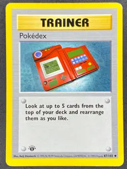 Pokemon Pokedex Shadowless 87/102 BS Base Set 1st Edition MP - Image 1