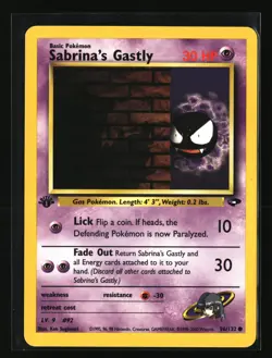 Pokemon SABRINAS GASTLY 96/132 1st Edition (2000 Gym Challenge) LP/Light Play - Image 1