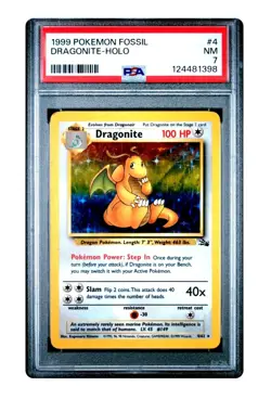 RARE!! 1999 POKEMON FOSSIL #4 DRAGONITE-HOLO PSA 7 NEAR MINT - Image 1
