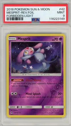 2018 Pokemon Forbidden Light Mesprit Reverse Holo #42 PSA 9 Mint - Image 1