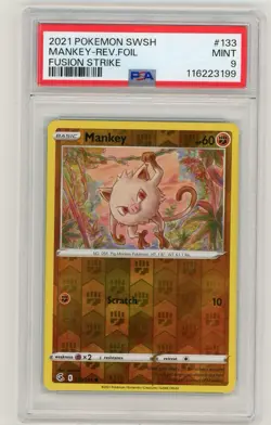 2021 Pokemon Sword & Shield Fusion Strike Mankey Reverse Holo #133 PSA 9 Mint - Image 1