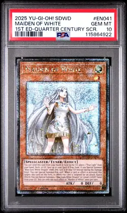 2025 YU-GI-OH! 1ST ED-QUARTER CENTURY SECRET RARE #EN041 MAIDEN OF WHITE PSA 10 - Image 1
