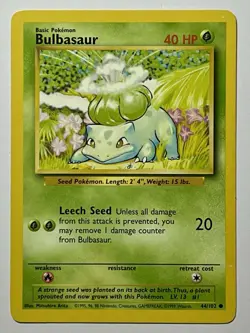 Bulbasaur 44/102 (MP) Common Base Set Unlimited 1996 WOTC Pokemon Card - Image 1