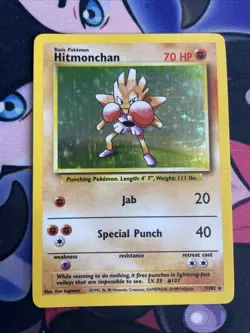 Hitmonchan Holo Rare Base Set Unlimited 7/102 Pokemon Card Vintage 1999 NM/LP - Image 1