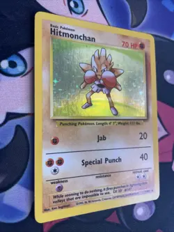 Hitmonchan Holo Rare Base Set Unlimited 7/102 Pokemon Card Vintage 1999 NM/LP - Image 2