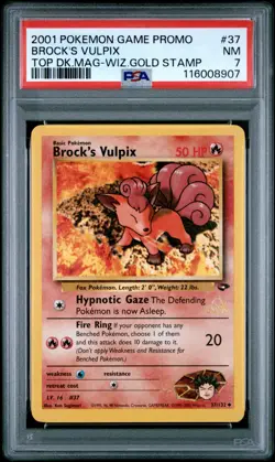 Pokemon Card Brock's Vulpix 37/132 Wizards W Gold Stamp Promo PSA 7 NM - Image 1