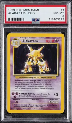 1999 POKEMON BASE SET UNLIMITED #1 ALAKAZAM-HOLO PSA 8 - Image 1