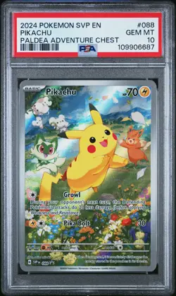 2024 POKEMON SVP EN-SV BLACK STAR PROMO PALDEA ADVENTURE CHEST PIKACHU PSA 10 - Image 1