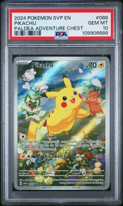 2024 POKEMON SVP EN-SV BLACK STAR PROMO PALDEA ADVENTURE CHEST PIKACHU PSA 10 - Image 1
