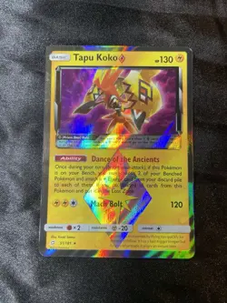 Pokemon TCG Sun Moon Tapu Koko Prism Star Holo Card 51/181 Team Up Rare NM Card - Image 1