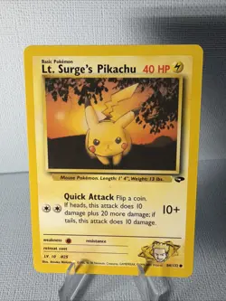 Pokemon Lt. Surge's Pikachu 84/132 Gym Challenge Regular Non Holo Light Play - Image 1