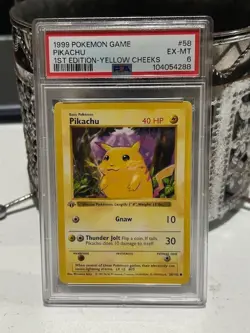 1999 Pokemon 1st Edition Base Set PIKACHU Yellow Cheeks 58/102 PSA 6 NM-MT Rare - Image 1