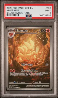 2023 POKEMON OBF EN-OBSIDIAN FLAMES ILLUSTRATION RARE #199 NINETALES PSA 9 - Image 1