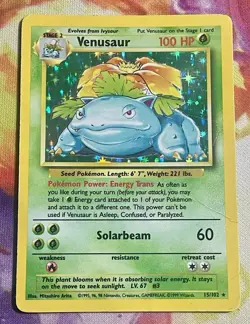 Pokemon TCG Venusaur Unlimited Holo Base Set 15/102 HP - Image 1