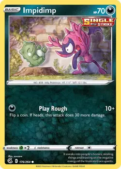 Impidimp 176/264 Swsh08: Fusion Strike Regular NM-Mint Pokemon Card TCG - Image 1