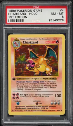 1999 POKEMON BASE SET CHARIZARD HOLO 1ST EDITION SHADOWLESS #4 PSA 8 NM-MINT - Image 1
