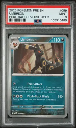 2025 POKEMON PRE EN-PRISMATIC EVOLUTIONS POKE BALL REVERSE HOLO UMBREON PSA 9 - Image 1