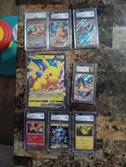 Pokemon TCG Lot Pikachu V Jumbo Promo Card And 7 Graded, 6 From Cgc And 1 Ags - Image 1