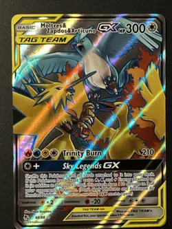 Hidden Fates Moltres Zapdos Articuno GX Ultra Rare Holo Card 66/68 Tag Team - Image 1