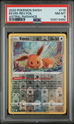 2022 POKEMON SWORD & SHIELD ASTRAL RADIANCE #119 EEVEE-REVERSE FOIL PSA 8 - Image 1