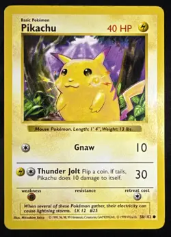 Shadowless Pikachu - Yellow Cheeks 58/102 Base Set 1999 Vintage Pokemon - Image 1