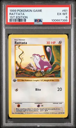1999 POKEMON BASE SET 1ST EDITION #61 RATTATA PSA 6 - Image 1
