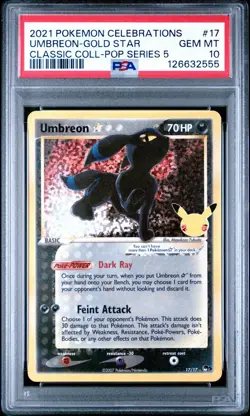 Pokemon TCG Umbreon Gold Star 17/17 Celebrations Classic Collection PSA 10 - Image 1