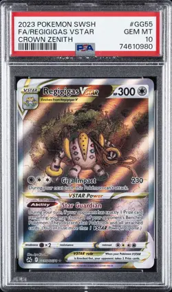 2023 POKEMON SWORD & SHIELD CROWN ZENITH #GG55 FULL ART/REGIGIGAS VSTAR PSA 10 - Image 1