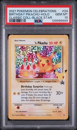 2021 Pokemon Celebrations #24 Birthday Pikachu-Holo Classic Black Star PSA 10 - Image 1