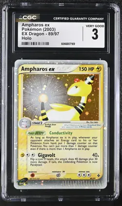 CGC 3 Ampharos ex 2003 EX Dragon 89/97 Holo Pokemon Card - Image 1