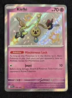 Pokemon TCG Klefki Card Paldean Fates Shiny Rare, Near Mint Condition 159/081 - Image 1
