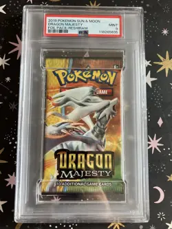 PSA 9 MINT Sun Moon Dragon Majesty Sealed Booster Pack Pokemon Cards Reshiram - Image 1