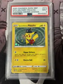 Special Delivery Pikachu PSA 9 W/ Swirl 🌀 2020 Pokemon Center Black Star Promo - Image 1