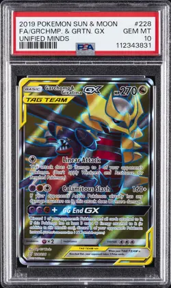 2019 POKEMON SUN & MOON UNIFIED MINDS FULL ART/GARCHOMP & GIRATINA GX PSA 10 - Image 1