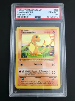 1999 1st Edition Charmander PSA 10 Gem Mint #46 Shadowless Base Set Pokemon Card - Image 1