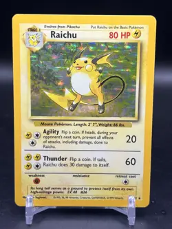 Raichu Base Set 14/102 Pokemon TCG Card Holo Rare WOTC Vintage 1999 NM- - Image 1