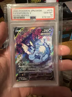 2021 POKEMON JPN SWORD & SHIELD EEVEE HEROES #075 FULL ART/VAPOREON V PSA 10 - Image 1