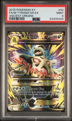2015 POKEMON XY ANCIENT ORIGINS #92 FULL ART/M TYRANITAR EX PSA 9 - Image 1