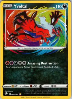 Yveltal 046/072 Shining Fates NM Holo Foil Amazing Rare Pokemon Card - Image 1