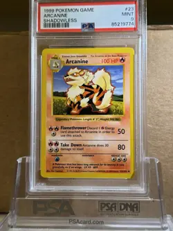 PSA 9 Arcanine 23/102 Shadowless Base Set 1999 Pokemon Card - Image 1