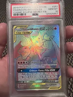 PSA 10 Pokemon 2019 Cosmic Eclipse Charizard/Braixen GX Secret Rare FA #251 - Image 1