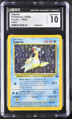 (PSA) CGC 10 Lapras Fossil Holo Rare Pokemon Card #10 Gem Mint - Image 1