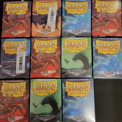 Dragon Shield Sleeves Lot Of 11 Packs ( Red, Clear, Emerald, Copper, Blue) - Image 1