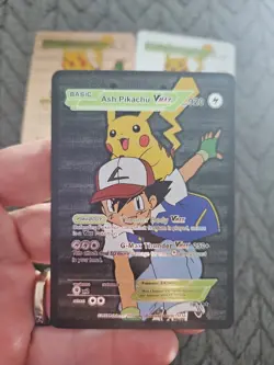 X3 Ash Pikachu Vmax Foil Fan Art Vinyl Collector Pokemon Card Black,Rose,Silver - Image 2