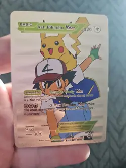 X3 Ash Pikachu Vmax Foil Fan Art Vinyl Collector Pokemon Card Black,Rose,Silver - Image 5