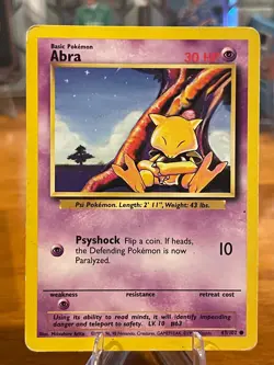 1999 Pokemon Base Set Abra 43/102 Common Basic MP - Image 1