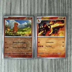 Pokemon S&V 151: Reverse Holo 004/165 Charmander and Non Holo Charmeleon 005/165 - Image 1