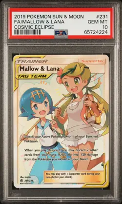 2019 Pokemon Sun & Moon Cosmic Eclipse Mallow & Lana FA #231 PSA 10 GEM MINT - Image 4