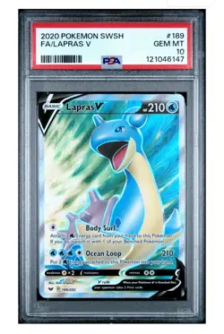 Pokemon LAPRAS V 189/202 Sword & Shield Base Full Art Gem Mint PSA 10 - Image 1