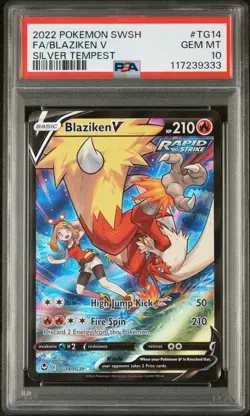 2022 POKEMON SWORD & SHIELD SILVER TEMPEST #TG14 FULL ART/BLAZIKEN V PSA 10 - Image 1